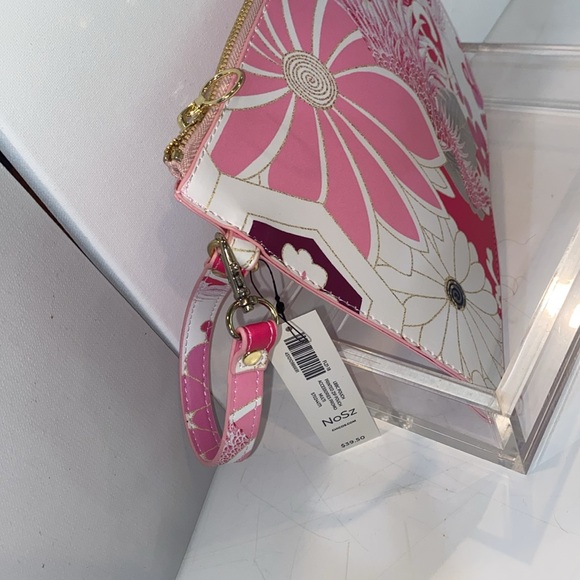 Chico’s Printed Zip Pouch w pink floral design & wristlet strap, LBBC Pouch NWT - Picture 6 of 12